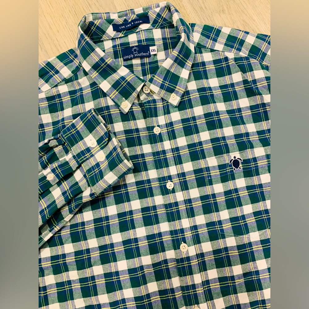 NWOT Simply Southern Men's Long Sleeve 2XL Plaid Check Flannel Shirt